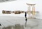 "Suspended in midair from the NGV’s ceiling is the latest work in Japanese artist Takahiro Iwasaki’s Reflection Model series. The top half of the sculpture is a scale model of the 900-year-old Itsukushima Shrine, near Kyoto in Japan. It’s eight metre