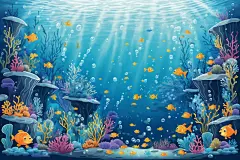 大海深海海洋生物珊瑚海洋插画图片