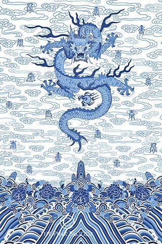 壁画30“x 40”中国皇家龙袍蓝色和白...