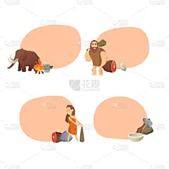 男穴居人,标签,动画片,可爱的,大篝火,斧,证章,石头,矛,复古