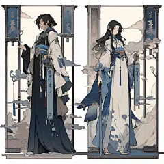 AI俊美国风角色设定素材 卡通动漫人物服装设计参考 古风插画临摹-淘宝网