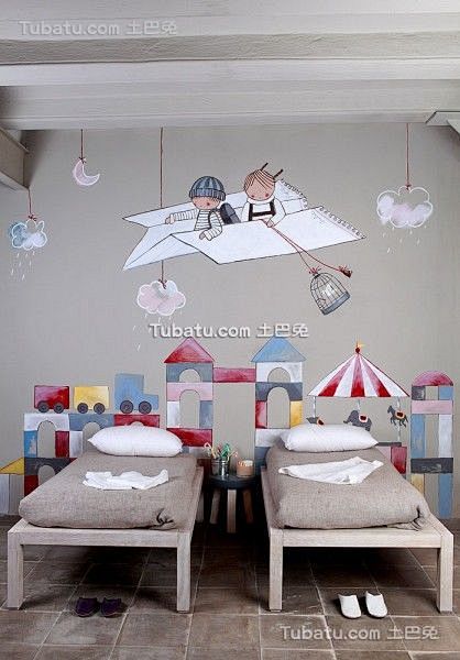 儿童手绘卧室背景墙设计