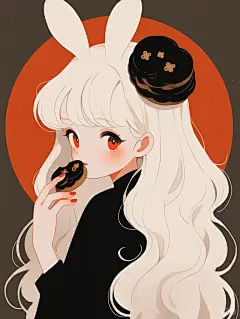 极简美学｜女生插画头像｜吃糕点 | 橘色系