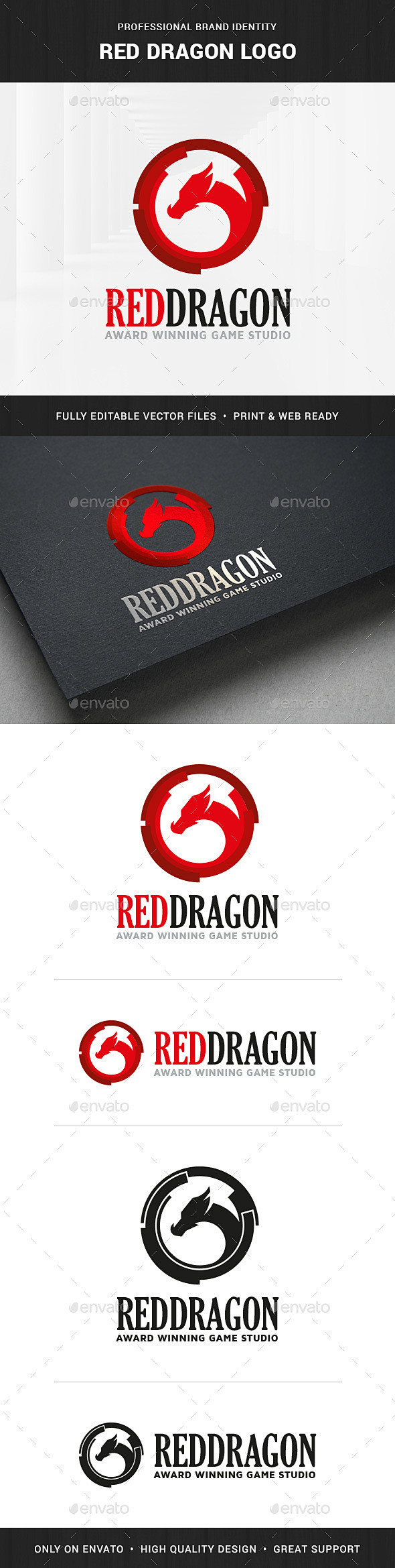 红龙标志模板——动物标志模板Red Dragon Logo Template - Animals Logo Templates古老、黑色、博客 ...