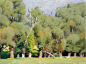丹尼尔·加伯Daniel Garber（1880-1958） “也许我与一般山水画家的工作有所不同的原因是我在整体中有大量细节。毕竟，画画是将所有东西都纳入其中，而又像管弦乐队只取其整而使一切产生一种和谐的感觉。”
丹尼尔·加伯美国印象派画家的领军人物。丹尼尔·加伯的绘画风格以柔和的阳光和颜色鲜艳的特点著称。他对风景、近处日常场景都有诗意的描述，对象主要是他的妻子和孩子，作品中使用各种各样的鲜艳色彩来有效地创造逼真的深度和光线，仿佛一切都罩在大气的玻璃球内一样精致美丽。