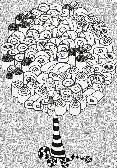 抽象树幻想图片。黑色、 白色和灰色