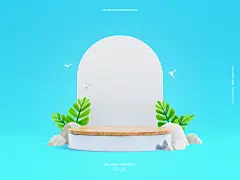 夏季夏日沙滩椰树3D立体空间产品展台