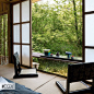 Shoji are Japanese screens made with a wood frame and panes of translucent paper. Japanese shoji are used as windows, doors and room dividers. In this interior, it allows natural diffused light into rooms while providing privacy.