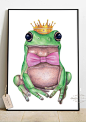 This illustration is an INSTANT DOWNLOAD in many different sizes. ♡ A detailed illustration of a frog is handmade with colored pencils and watercolors illustrated by the SofijaZofija.