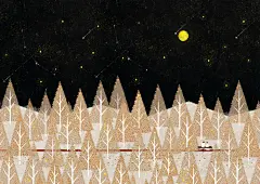 婚礼-亦良璇子_恋人 日系 星空 森林 浪漫 婚礼 爱情 月亮 星星_涂鸦王国插画