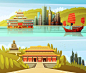 香港扁平化旅游特色建筑地图景点风景插画矢量素材