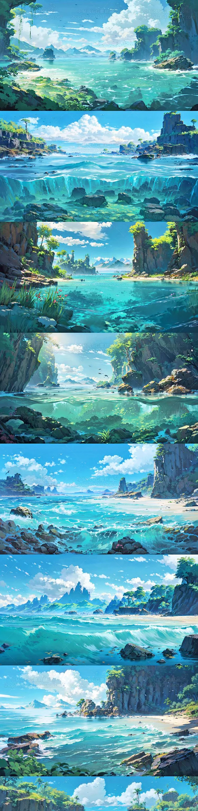 AI海洋场景插画素材 大海礁石图集 影视游戏场景概念设计背景参考-淘宝网-花瓣网