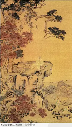 山水国画-松下僧人图