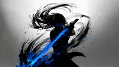 水墨剑客 蓝色剑 武侠风电脑壁纸