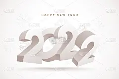 3D 2022新年快乐海报的创意设计在光的背景，矢量插图