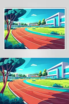 AI数字艺术扁平风校园球场操场插画-众图网