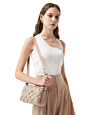 Maze Bag - Almond : Major Material: Vegan Leather Lining Material: Fabric lining Dimensions: 9"W × 5.9"H × 3.9"D (23cm x 15cm x 10cm) Shoulder Strap Drop: 17.7'' - 22''(45cm - 56cm) Silver Hardware 1 interior zip pocket and 1 interior slit 