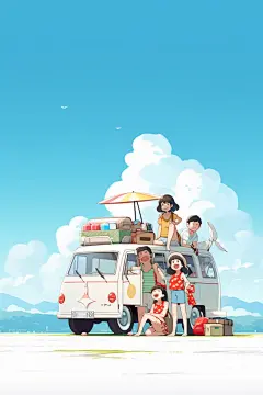 学生放暑假漫画风夏天插画