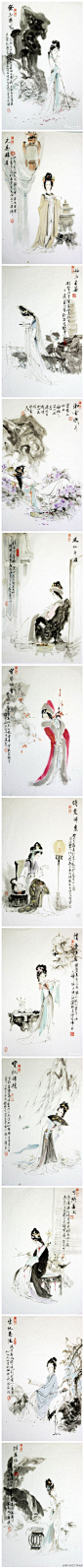 【神韵红楼】淡淡水墨色，浓郁中国风。来自王义胜的一组水墨组图《金陵十二钗》，妙在用淡淡的水墨色，诠释了她们华美又跌宕的人生。