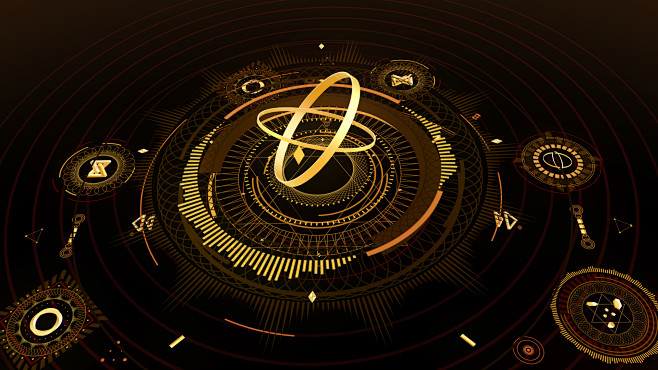 科技感金色抽象立体感空间感运动放射性动感的1920x1080br