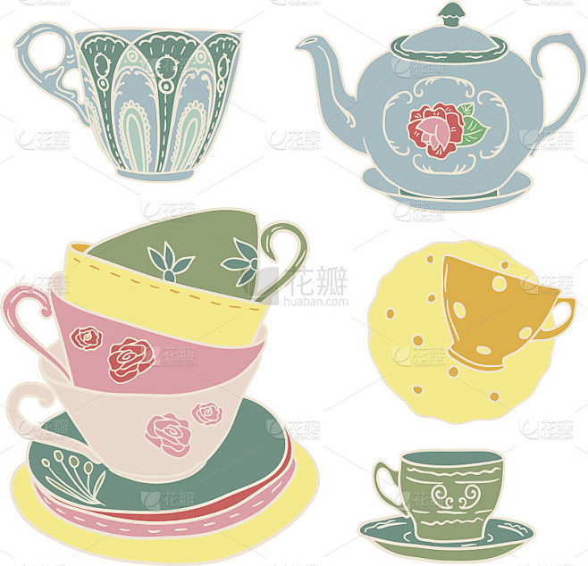 茶壶和茶杯Vector set。