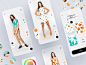 时尚外观定制器时尚360鞋子裤子T恤连衣裙客户定制外观插图图案插图卡应用程序UX UI移动iOS应用程序设计