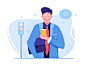 Office Worker information suit briefcase business person guy light street role drink coffee freelance work worker office boy man people character illustration