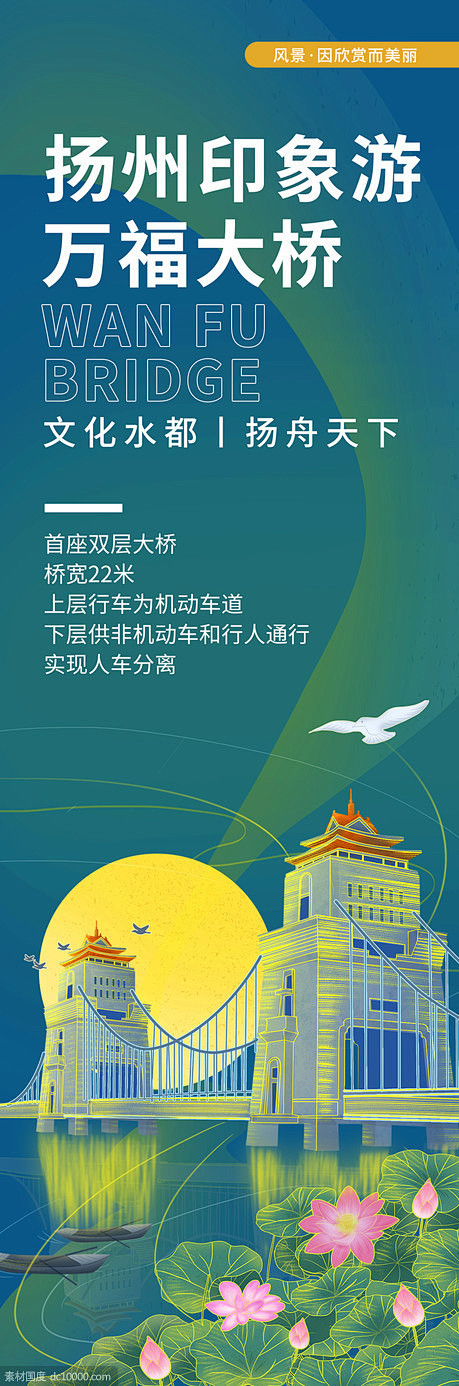 扬州印象万福大桥旅游海报 - 源文件