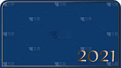愿景2021在经典的蓝色背景金色大数字进入框架两个圆角。矢量插图与复制空间适用于横幅，贺卡和模板。