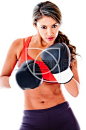 Fit woman boxing - isolated over a white background