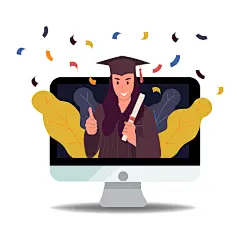 扁平卡通毕业季学生人物学士服校园手绘插画矢量ai设计素材源文件-淘宝网