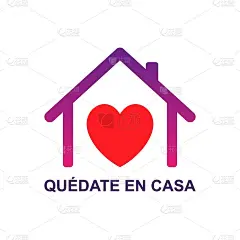 矢量海报Quedate en casa，英文翻译Stay Home with house, hear