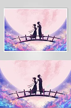 唯美鹊桥相会七夕情人节插画-众图网