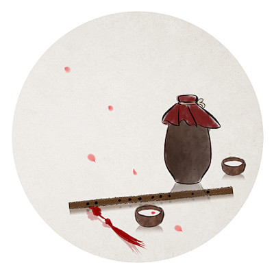 中国风钥匙扣花间一壶酒独酌无相亲禅意故事插画插图