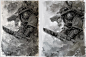 Warhammer 40K study in Mischief, Živko Kondić : A side-by-side study of an awesome illustration by Adrian Smith or Paul Dainton, I am not really sure. Turned out nicely, didn't go to too much detail, it's close enough. Made with Mischief. Original art on 
