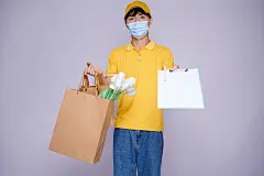 花外卖小哥配送员照片商业摄影图片