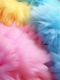 艺术-彩色渐变-立体-毛茸茸-毛球羽毛-背景-粉色青色黄色