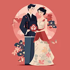 风华正茂古风中式风格 中式婚礼  插画 图标 SVG 设计 素材 矢量