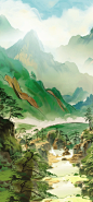 AI建模-渲染-手绘-山林-绿色-