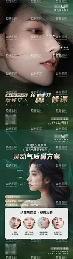 医美鼻部整形科普系列海报  - 源文件下载【酷图网】海报,医美,鼻部,整形,科普,简约,模特,系列,