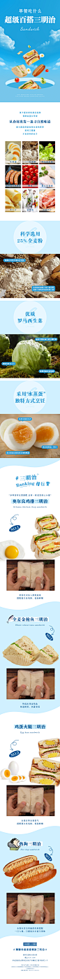 蓝色 早餐  产品展示 清新 创意 餐饮 烘焙 三明治 长图 公众号