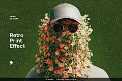 潮流复古怀旧低保真点阵半调做旧人像照片插画后期ps特效样机模板