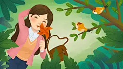 绿色时尚高端大气森林树木手绘插画