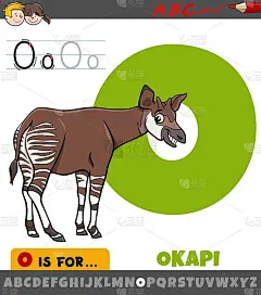 字母O从字母表与okapi动物字符