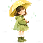 雨水水彩风插画雨伞人物组合元素