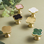 Four leaf Clover Brass crystal Knobs luxury drawer pulls image 0