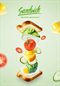 新鲜水果蔬菜煎蛋三明治时尚海报