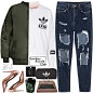 A fashion look from January 2017 featuring high neck top, flight bomber jacket and blue jeans. Browse and shop related looks.