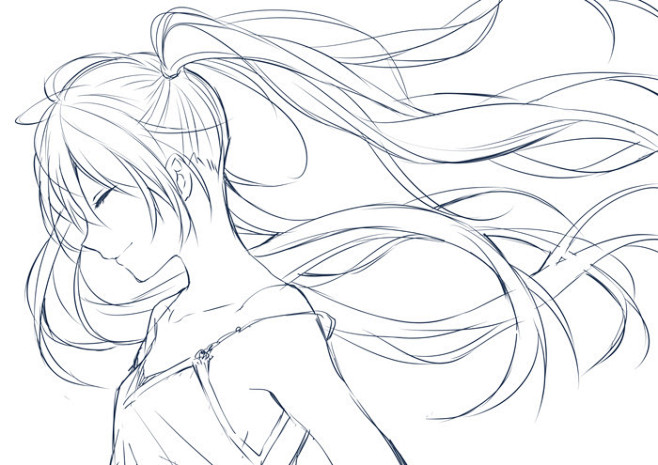 もうすぐp站二次元插画少女头像手绘线画初音未来miku