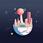 现代科技星空月亮卫星火箭星座机器探险车插画海报
